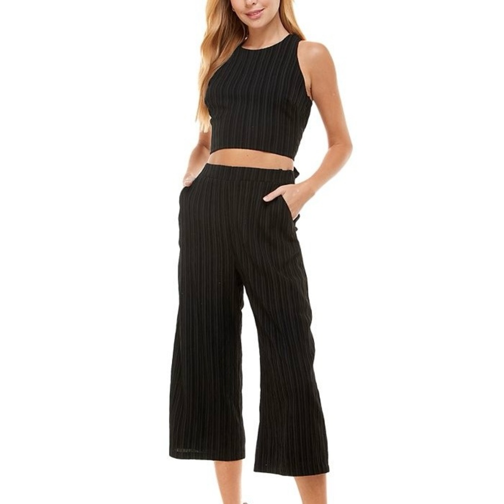CITY STUDIO Womens Black Cross Back Tie And Scoop Neck Crop Top Jumpsuit Size 9